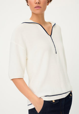 Olsen Nautical Collar Short Sleeve Jumper Ivory Cora - MMJs Fashion