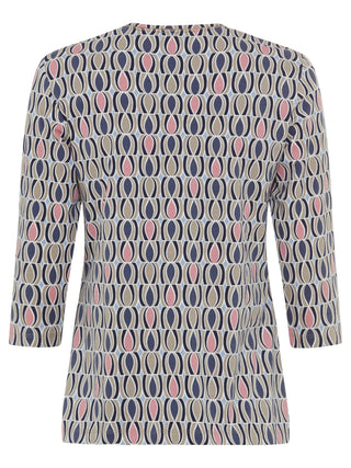 Olsen Patterned 3/4 Sleeve Top Pink Beige Blue Edda - MMJs Fashion