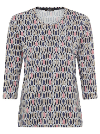 Olsen Patterned 3/4 Sleeve Top Pink Beige Blue Edda - MMJs Fashion