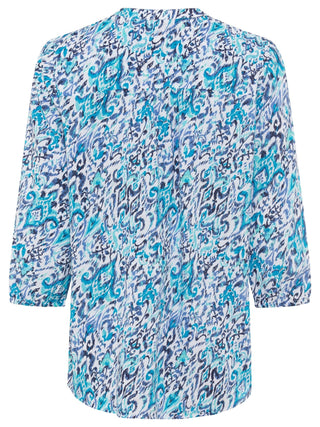 Olsen Patterned Collarless Blouse Aqua Blue - MMJs Fashion
