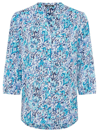 Olsen Patterned Collarless Blouse Aqua Blue - MMJs Fashion