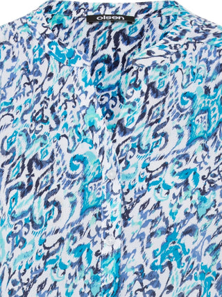 Olsen Patterned Collarless Blouse Aqua Blue - MMJs Fashion