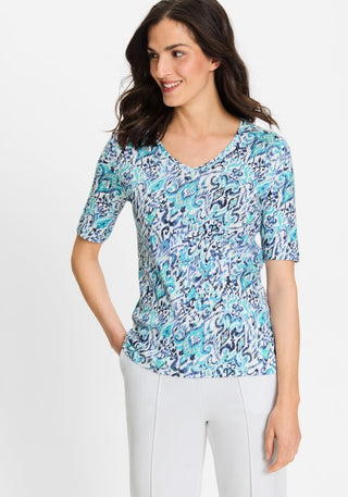 Olsen Patterned Top Aqua Blue Edda - MMJs Fashion