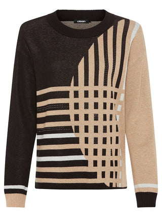 Olsen Retro Pattern Jumper Beige Black Cora - MMJs Fashion
