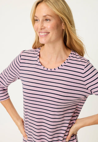 Olsen Round Neck Striped Top Pink Blue Hannah - MMJs Fashion