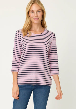 Olsen Round Neck Striped Top Pink Blue Hannah - MMJs Fashion