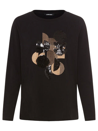 Olsen Sequin Placement Print Top Black Hannah - MMJs Fashion