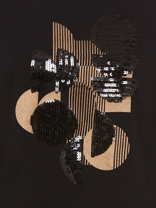 Olsen Sequin Placement Print Top Black Hannah - MMJs Fashion