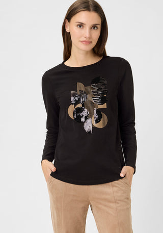Olsen Sequin Placement Print Top Black Hannah - MMJs Fashion