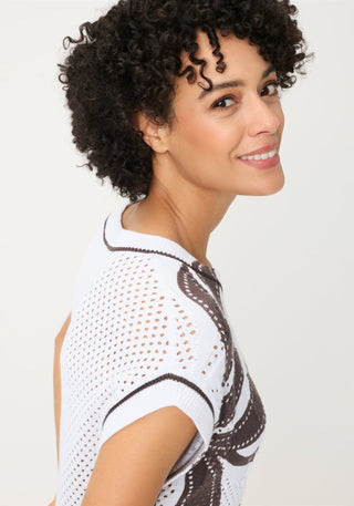 Olsen Short Sleeve Jumper White Brown Cora - MMJs Fashion