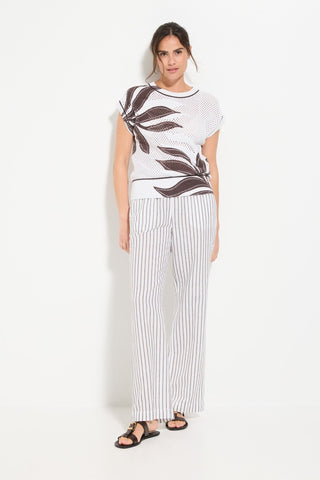 Olsen Short Sleeve Jumper White Brown Cora - MMJs Fashion
