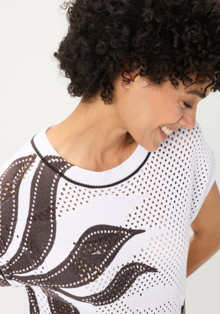 Olsen Short Sleeve Jumper White Brown Cora - MMJs Fashion