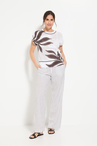 Olsen Short Sleeve Jumper White Brown Cora - MMJs Fashion