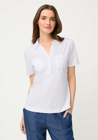Olsen Short Sleeve Polo Shirt Top White Hannah - MMJs Fashion