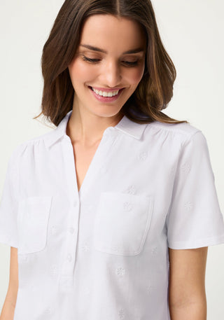 Olsen Short Sleeve Polo Shirt Top White Hannah - MMJs Fashion