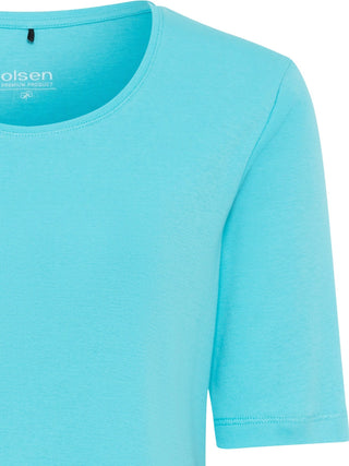 Olsen Short Sleeved Top Aqua Blue Edda - MMJs Fashion