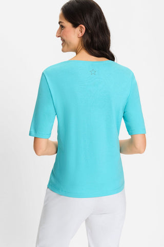 Olsen Short Sleeved Top Aqua Blue Edda - MMJs Fashion