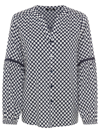 Olsen Spot Print Blouse Navy Blue Ivory - MMJs Fashion