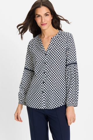 Olsen Spot Print Blouse Navy Blue Ivory - MMJs Fashion