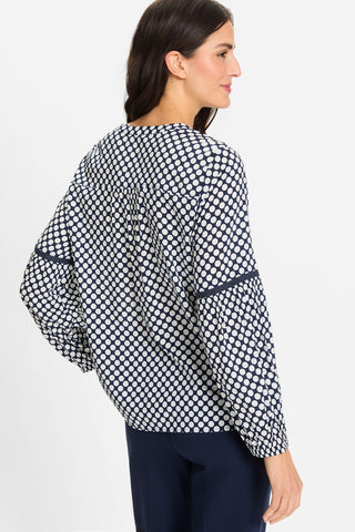 Olsen Spot Print Blouse Navy Blue Ivory - MMJs Fashion