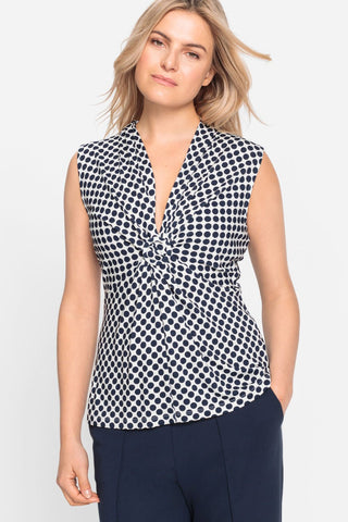 Olsen Spot Print Sleeveless Top Navy Blue Ivory Edda - MMJs Fashion