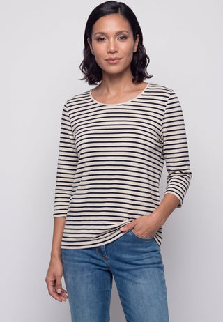 Olsen Stripe Pattern Top Beige Melange Hannah - MMJs Fashion