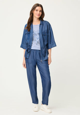 Olsen Stripe Sequin Flowers Top Blue Hannah - MMJs Fashion