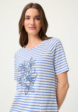 Olsen Stripe Sequin Flowers Top Blue Hannah - MMJs Fashion