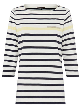 Olsen Striped 3/4 Sleeve Top Navy Blue Yellow Hannah - MMJs Fashion