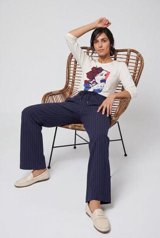 Olsen Striped Drawstring Trousers Blue - MMJs Fashion