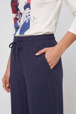 Olsen Striped Drawstring Trousers Blue - MMJs Fashion