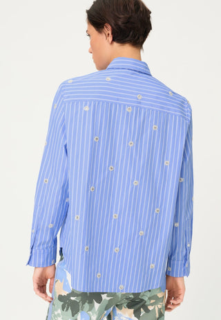 Olsen Striped Embellished Blouse Blue - MMJs Fashion