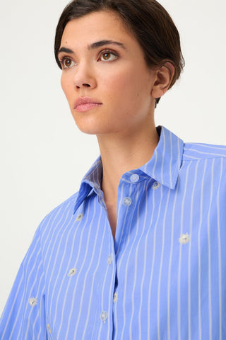 Olsen Striped Embellished Blouse Blue - MMJs Fashion
