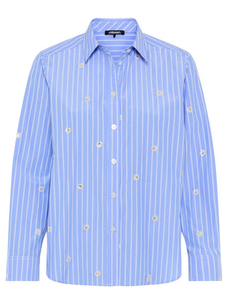 Olsen Striped Embellished Blouse Blue - MMJs Fashion