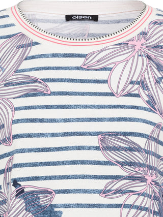Olsen Striped Floral Print Top Blue Pink Hannah - MMJs Fashion