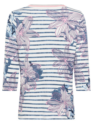 Olsen Striped Floral Print Top Blue Pink Hannah - MMJs Fashion