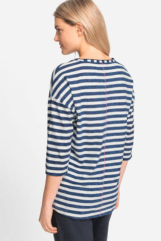 Olsen Striped Flower Print Top Blue Cosima - MMJs Fashion