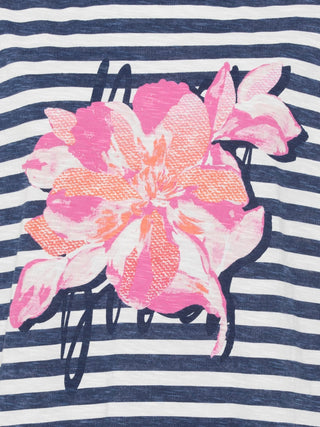 Olsen Striped Flower Print Top Blue Cosima - MMJs Fashion