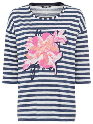 Olsen Striped Flower Print Top Blue Cosima - MMJs Fashion