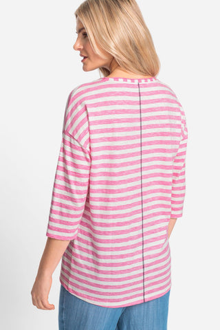 Olsen Striped Flower Print Top Pink Cosima - MMJs Fashion