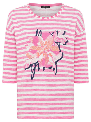 Olsen Striped Flower Print Top Pink Cosima - MMJs Fashion
