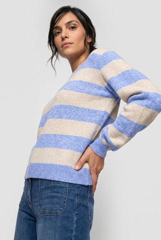 Olsen Striped Jumper Cobalt Blue Beige - MMJs Fashion