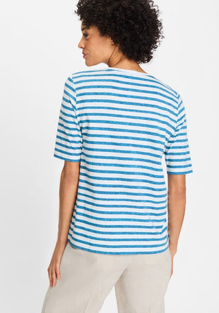Olsen Striped Leaf Print Top Blue Hannah - MMJs Fashion