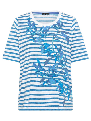Olsen Striped Leaf Print Top Blue Hannah - MMJs Fashion
