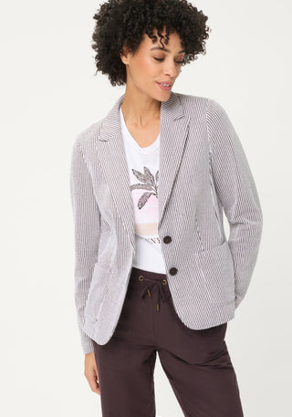 Olsen Striped Seersucker Jacket Brown White - MMJs Fashion