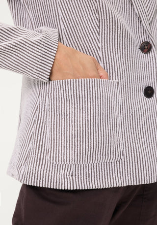 Olsen Striped Seersucker Jacket Brown White - MMJs Fashion