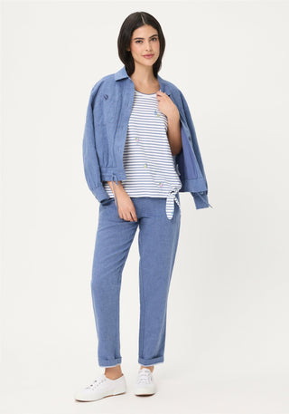 Olsen Striped Tie Front Top Blue White Hannah - MMJs Fashion