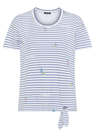 Olsen Striped Tie Front Top Blue White Hannah - MMJs Fashion