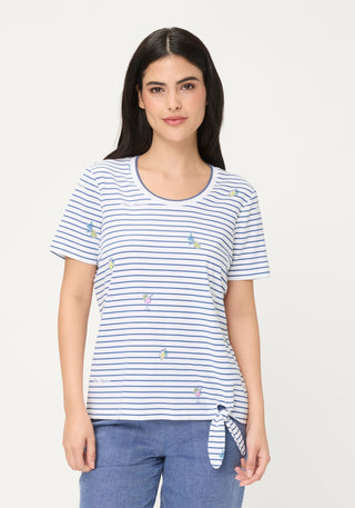 Olsen Striped Tie Front Top Blue White Hannah - MMJs Fashion