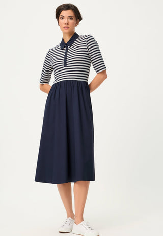 Olsen Striped Top Poplin Dress Blue Ivory - MMJs Fashion